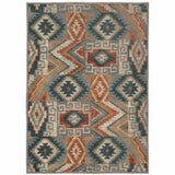 10' X 13' Blue Teal Grey Orange Gold Ivory And Rust Geometric Power Loom Stain Resistant Area Rug - Homeroots - Flyclothing LLC
