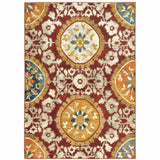 10' X 13' Red Gold Teal Grey Ivory And Blue Oriental Power Loom Stain Resistant Area Rug - Homeroots