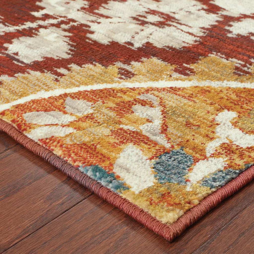 10' X 13' Red Gold Teal Grey Ivory And Blue Oriental Power Loom Stain Resistant Area Rug - Homeroots - Flyclothing LLC