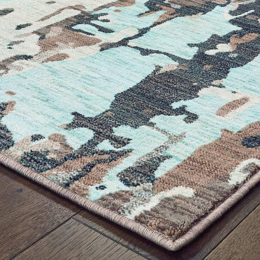 10' X 13' Grey And Blue Abstract Power Loom Stain Resistant Area Rug - Homeroots - Flyclothing LLC