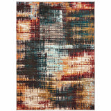 10' X 13' Blue Gold Red And Grey Abstract Power Loom Stain Resistant Area Rug - Homeroots