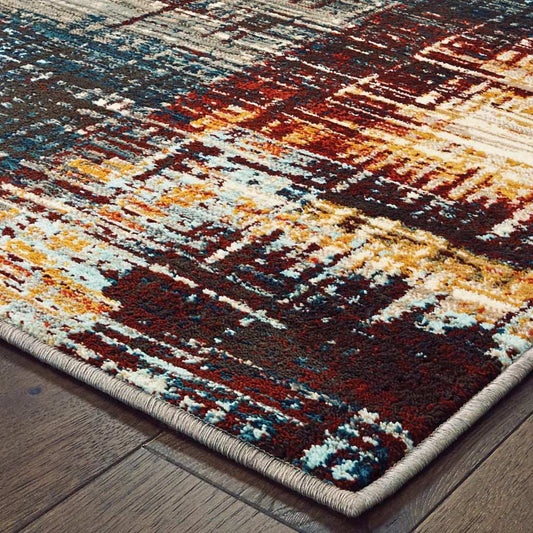 10' X 13' Blue Gold Red And Grey Abstract Power Loom Stain Resistant Area Rug - Homeroots - Flyclothing LLC