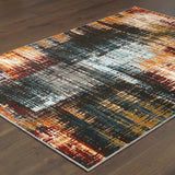 10' X 13' Blue Gold Red And Grey Abstract Power Loom Stain Resistant Area Rug - Homeroots