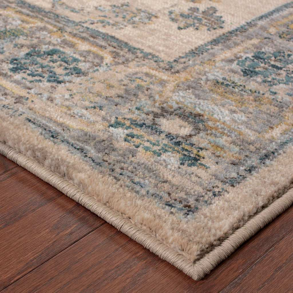 10' X 13' Ivory Blue Gold And Grey Oriental Power Loom Stain Resistant Area Rug - Homeroots - Flyclothing LLC