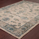 10' X 13' Ivory Blue Gold And Grey Oriental Power Loom Stain Resistant Area Rug - Homeroots