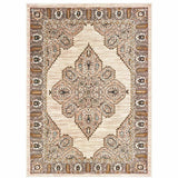 10' X 13' Ivory Gold Grey And Blue Oriental Power Loom Stain Resistant Area Rug - Homeroots - Flyclothing LLC