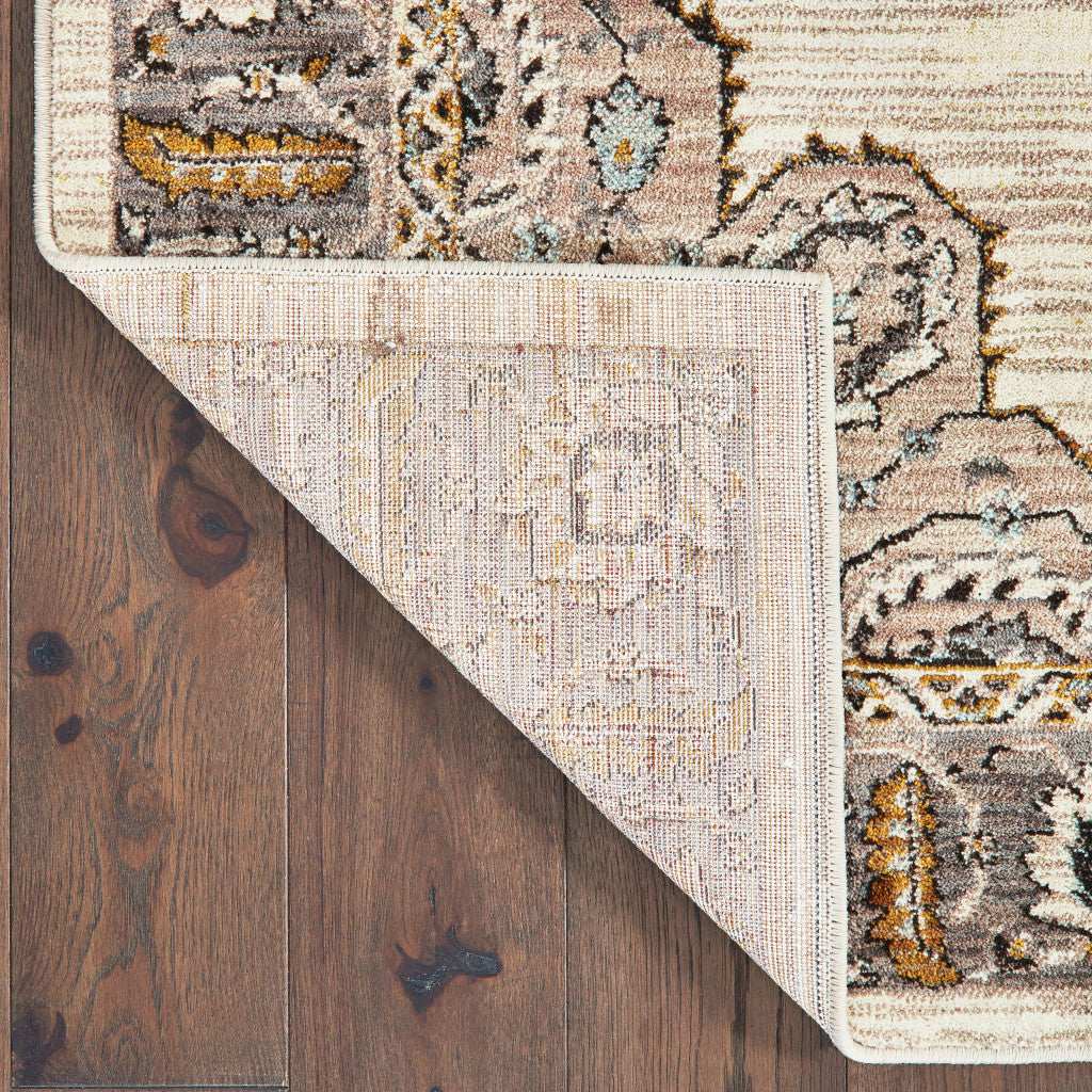 10' X 13' Ivory Gold Grey And Blue Oriental Power Loom Stain Resistant Area Rug - Homeroots - Flyclothing LLC