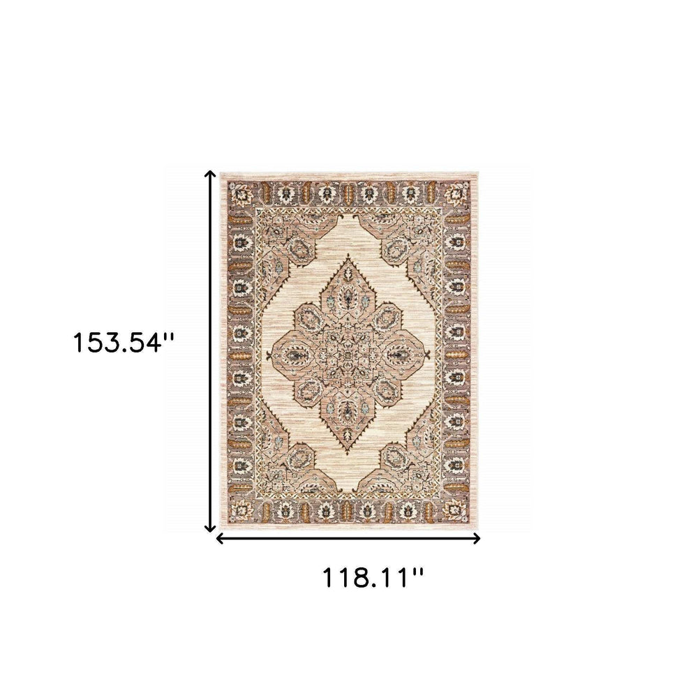 10' X 13' Ivory Gold Grey And Blue Oriental Power Loom Stain Resistant Area Rug - Homeroots - Flyclothing LLC