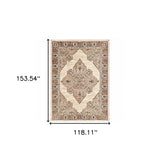 10' X 13' Ivory Gold Grey And Blue Oriental Power Loom Stain Resistant Area Rug - Homeroots - Flyclothing LLC