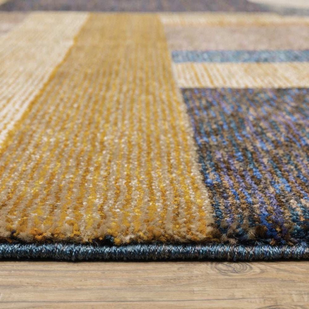 8' Runner Blue and Beige Geometric Power Loom Runner Rug - Homeroots - Flyclothing LLC