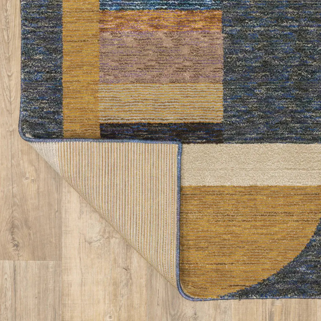 8' Runner Blue and Beige Geometric Power Loom Runner Rug - Homeroots - Flyclothing LLC