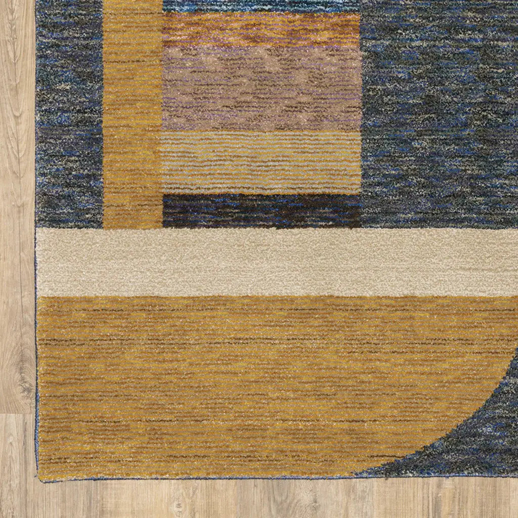 8' Runner Blue and Beige Geometric Power Loom Runner Rug - Homeroots - Flyclothing LLC