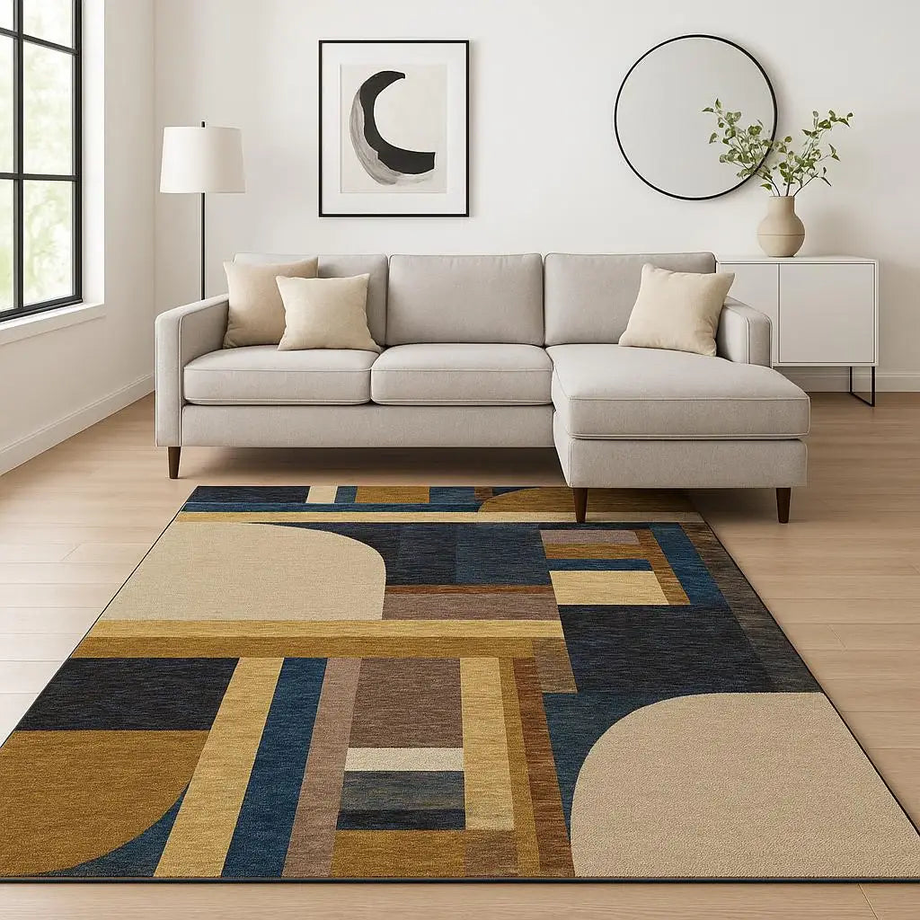 8' X 11' Blue and Beige Geometric Power Loom Area Rug - Homeroots - Flyclothing LLC