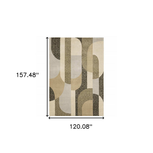 10' X 13' Brown and Ivory Geometric Power Loom Area Rug - Homeroots - Flyclothing LLC