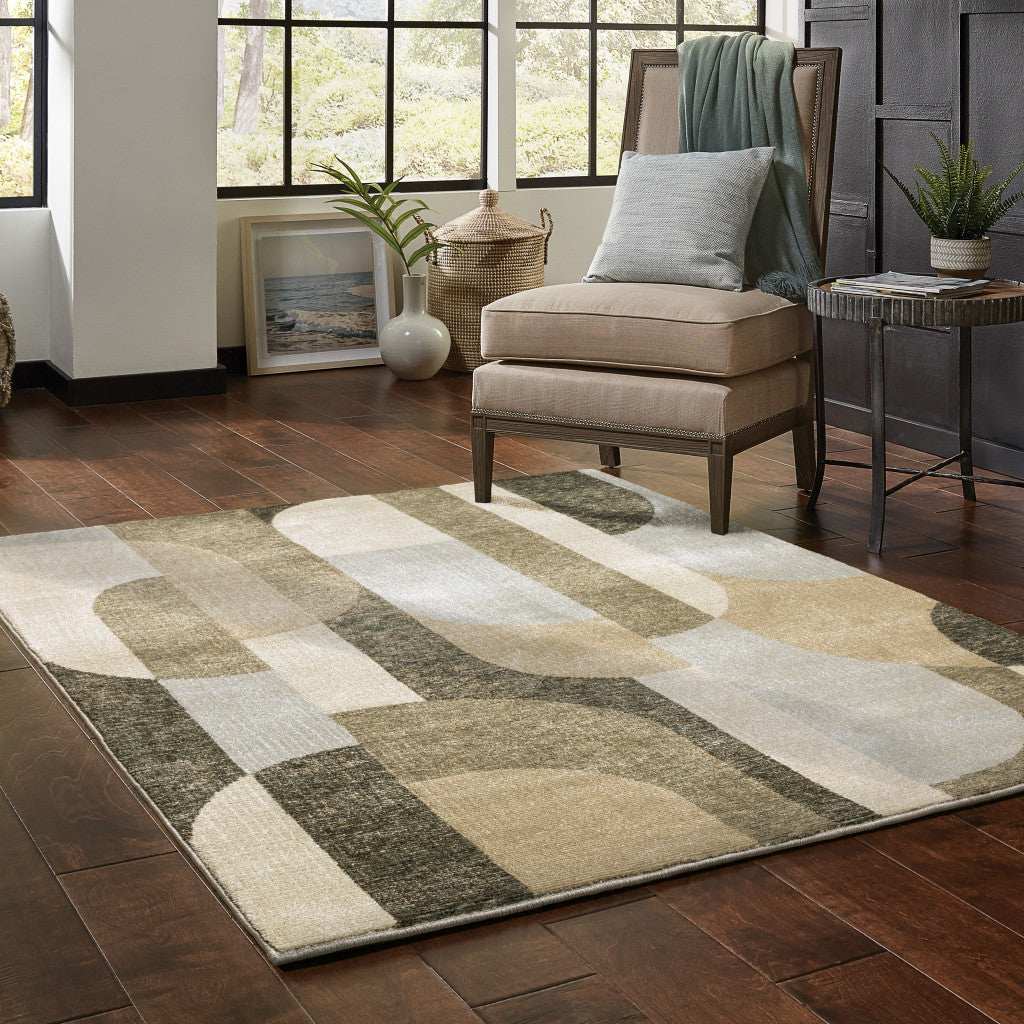 10' X 13' Brown and Ivory Geometric Power Loom Area Rug - Homeroots - Flyclothing LLC
