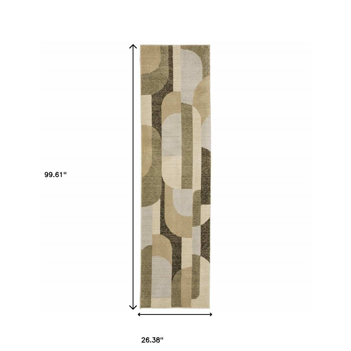 8' Runner Green and Ivory Geometric Power Loom Runner Rug - Homeroots - Flyclothing LLC