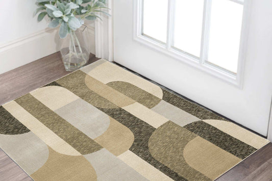 3' X 5' Brown and Ivory Geometric Power Loom Area Rug - Homeroots - Flyclothing LLC
