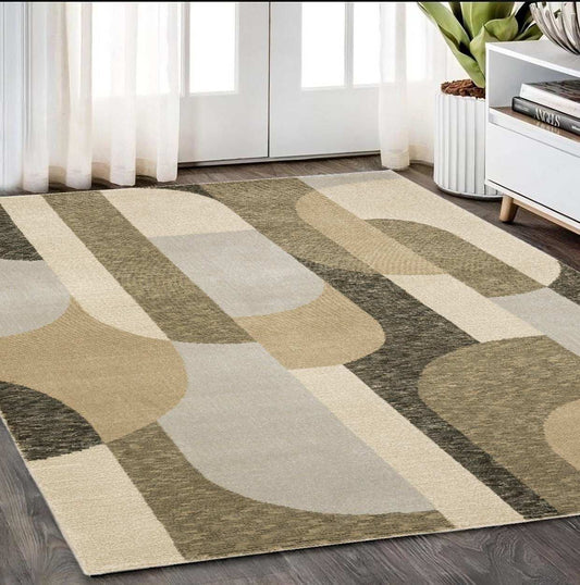 5' X 7' Brown and Ivory Geometric Power Loom Area Rug - Homeroots - Flyclothing LLC