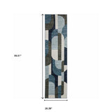 8' Runner Blue and Ivory Geometric Power Loom Runner Rug - Homeroots