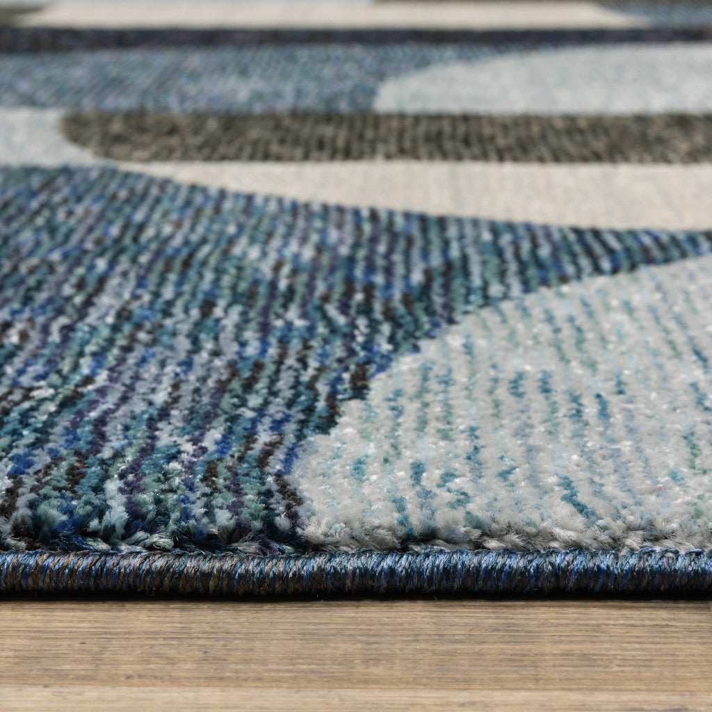 8' Runner Blue and Ivory Geometric Power Loom Runner Rug - Homeroots - Flyclothing LLC