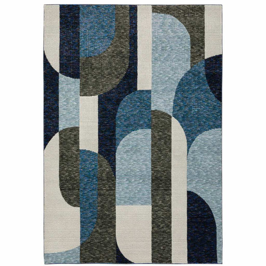 5' X 7' Blue and Gray Geometric Power Loom Area Rug - Homeroots - Flyclothing LLC