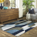 5' X 7' Blue and Gray Geometric Power Loom Area Rug - Homeroots - Flyclothing LLC