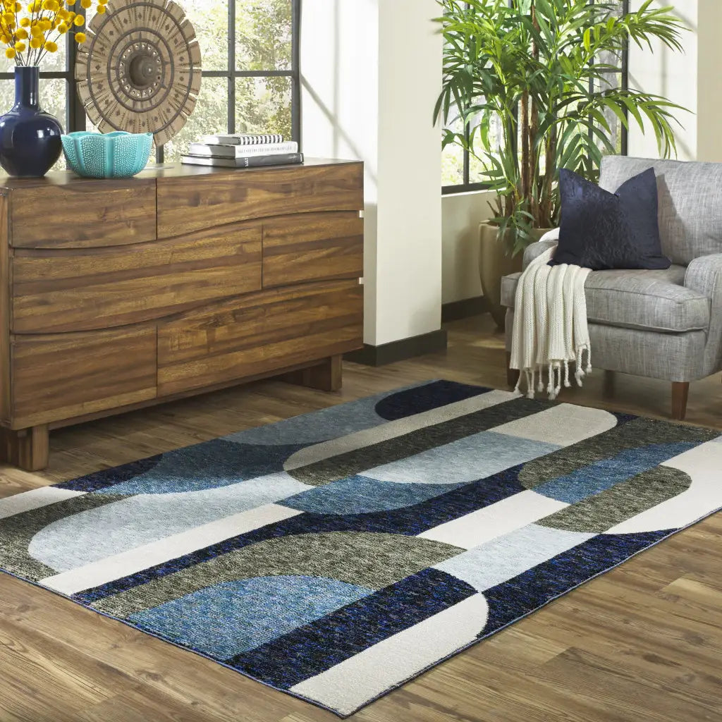 5' X 7' Blue and Gray Geometric Power Loom Area Rug - Homeroots - Flyclothing LLC