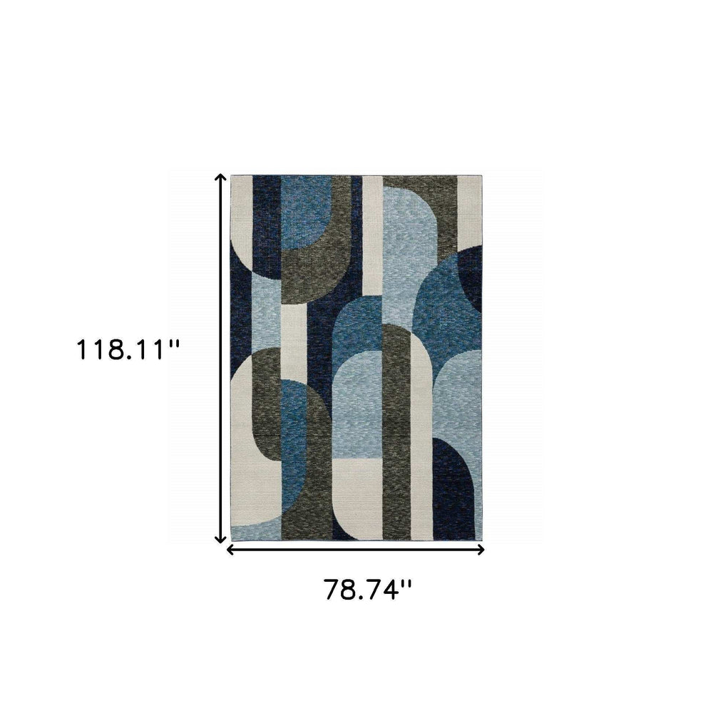 7' X 10' Blue and Gray Geometric Power Loom Area Rug - Homeroots - Flyclothing LLC