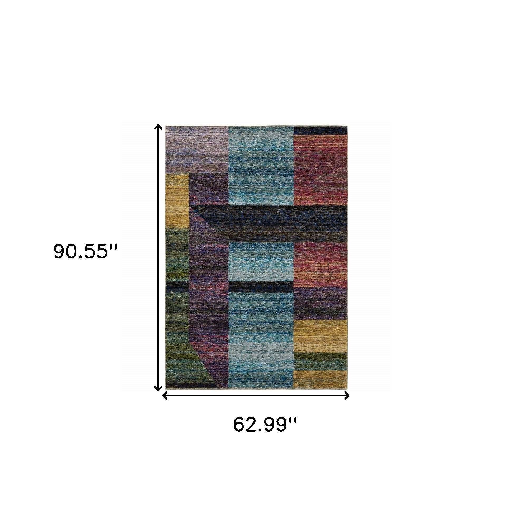 5' X 7' Purple and Red Geometric Power Loom Area Rug - Homeroots - Flyclothing LLC