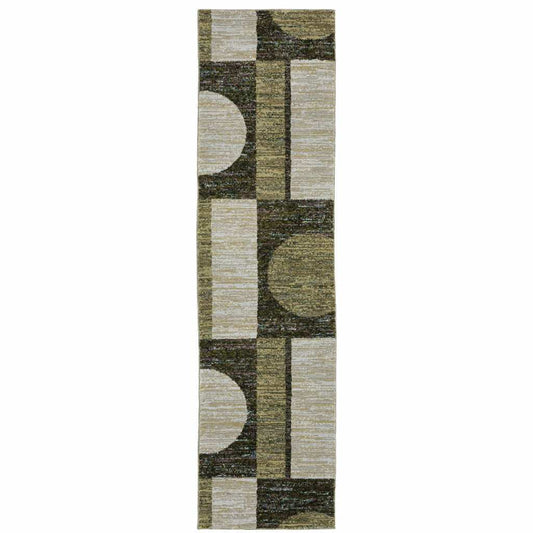 8' Runner Blue and Beige Geometric Power Loom Runner Rug - Homeroots - Flyclothing LLC