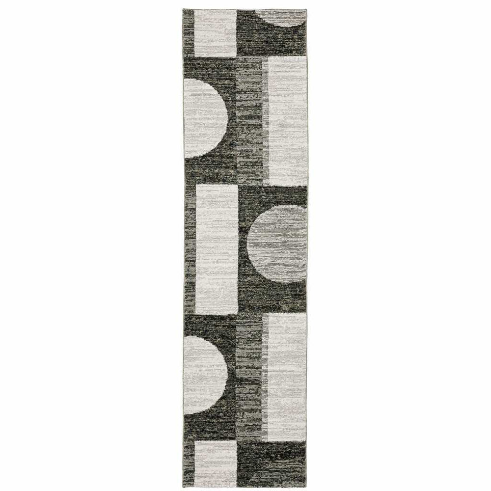 8' Runner Gray and Ivory Geometric Power Loom Runner Rug - Homeroots - Flyclothing LLC