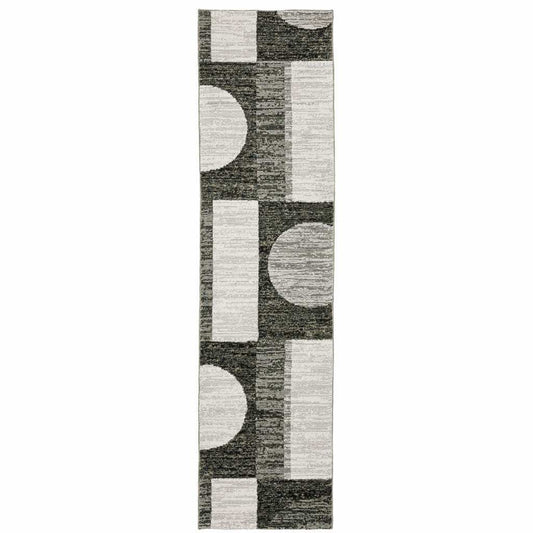 8' Runner Gray and Ivory Geometric Power Loom Runner Rug - Homeroots - Flyclothing LLC