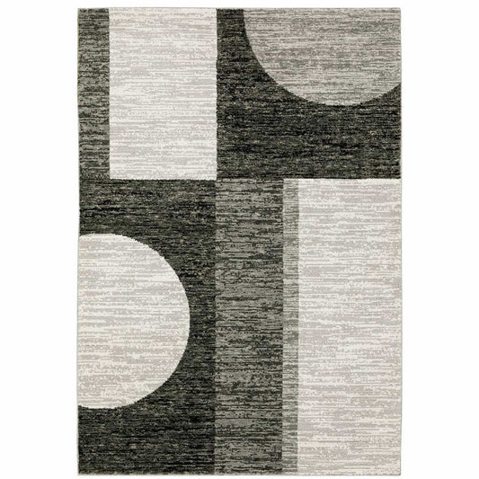 8' X 11' Gray and Ivory Geometric Power Loom Area Rug - Homeroots - Flyclothing LLC