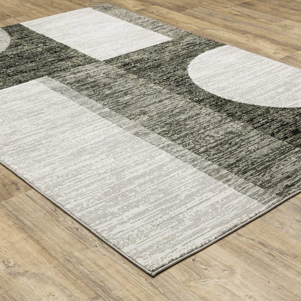 8' X 11' Gray and Ivory Geometric Power Loom Area Rug - Homeroots - Flyclothing LLC
