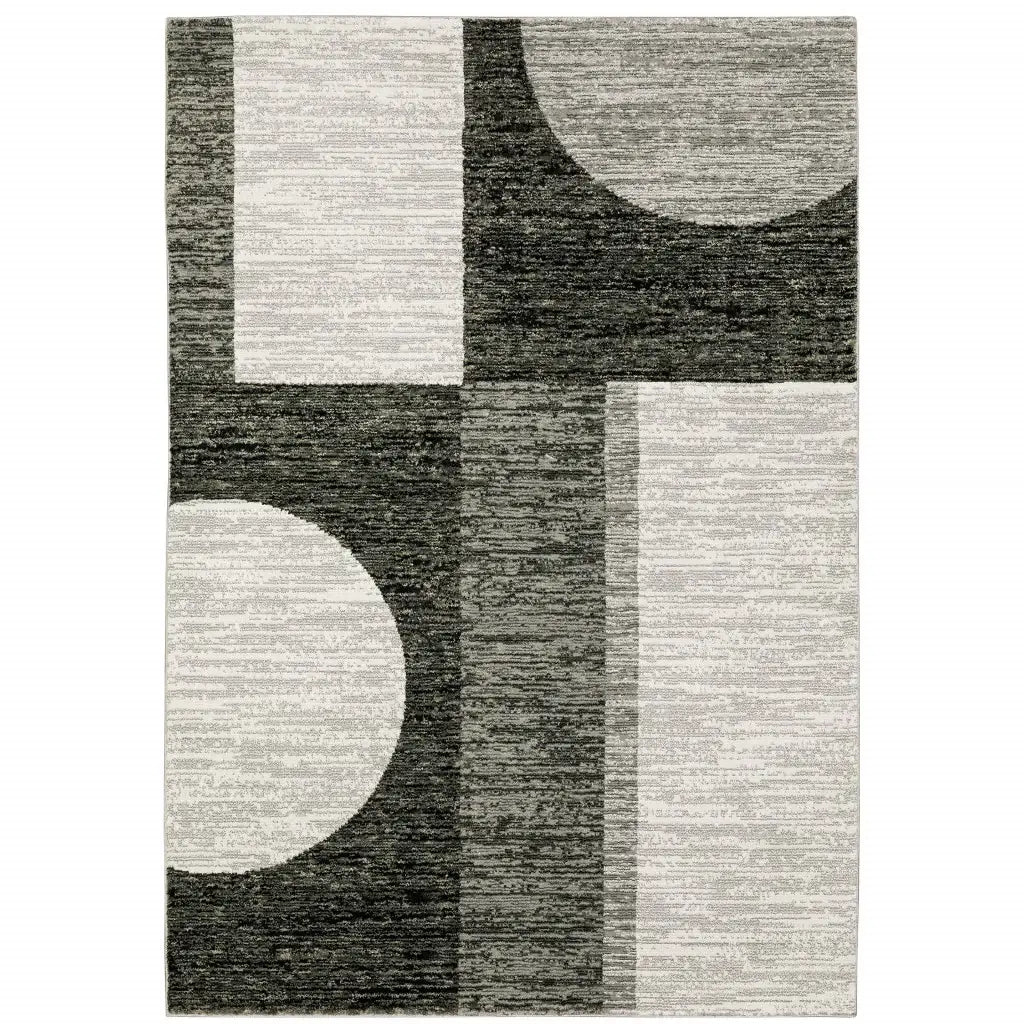 9' X 12' Gray and Ivory Geometric Power Loom Area Rug - Homeroots - Flyclothing LLC