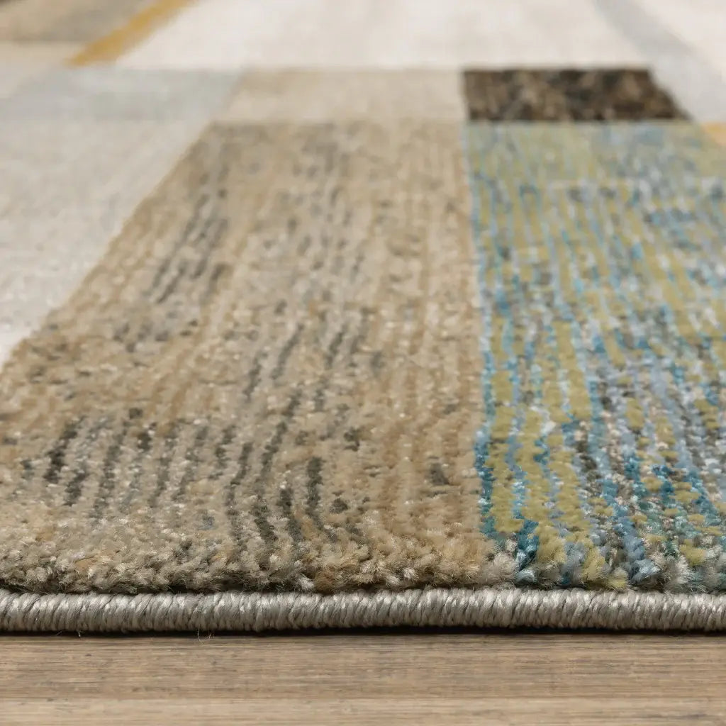 10' X 13' Beige Gold Black Grey Tan Teal and Rust Geometric Power Loom Area Rug - Homeroots - Flyclothing LLC