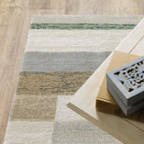 10' X 13' Beige Gold Black Grey Tan Teal and Rust Geometric Power Loom Area Rug - Homeroots - Flyclothing LLC