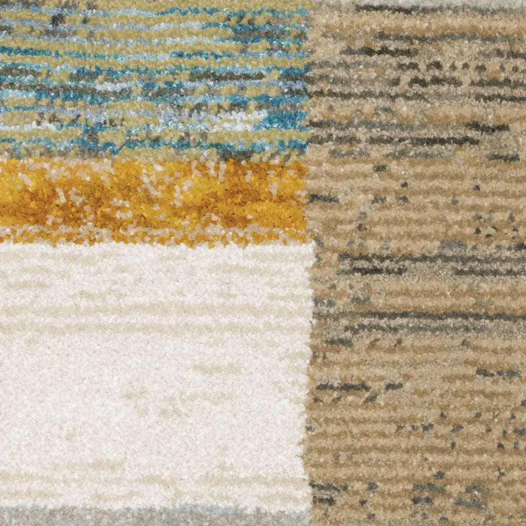 10' X 13' Beige Gold Black Grey Tan Teal and Rust Geometric Power Loom Area Rug - Homeroots - Flyclothing LLC