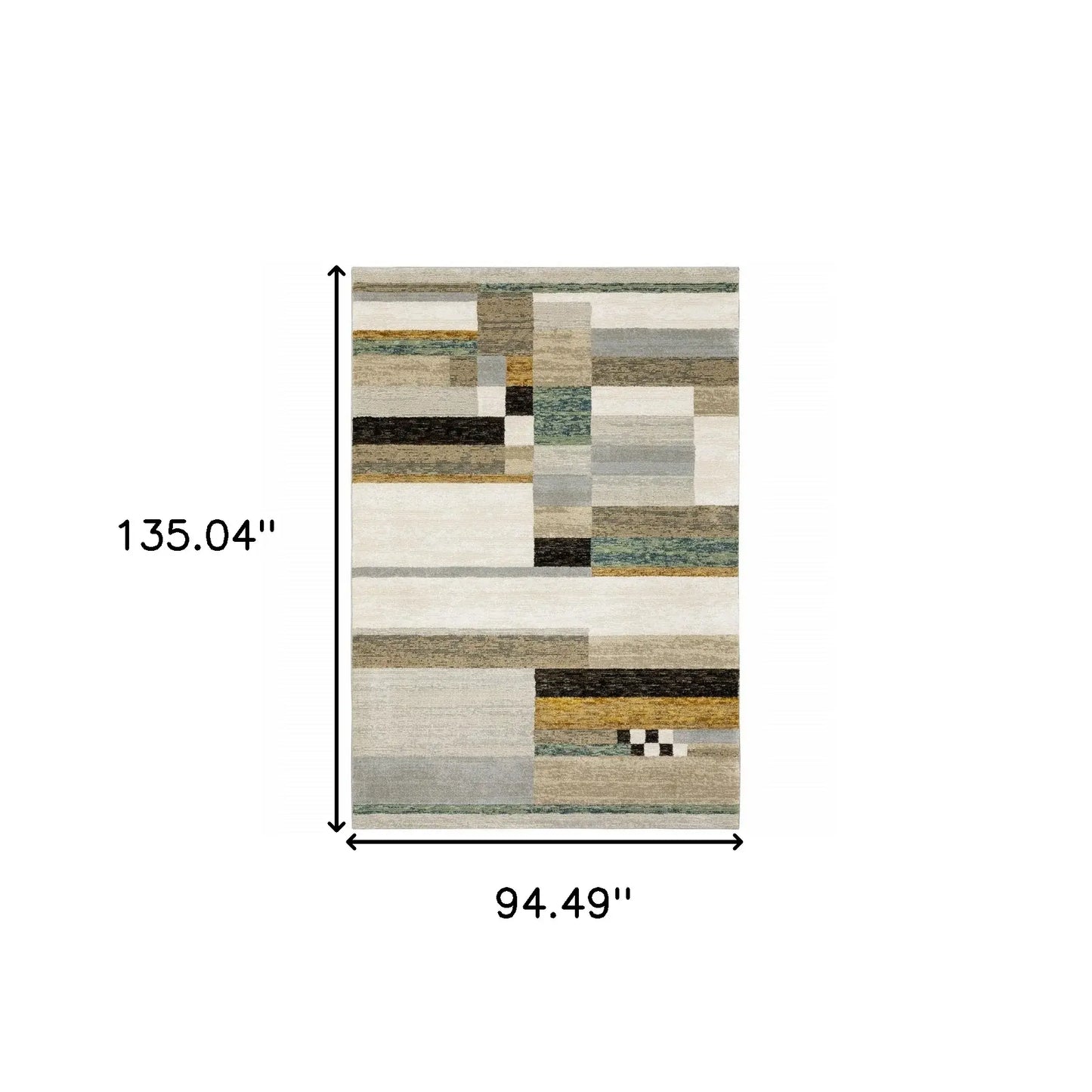 8' X 11' Beige Gold Black Grey Tan Teal and Rust Geometric Power Loom Area Rug - Homeroots - Flyclothing LLC