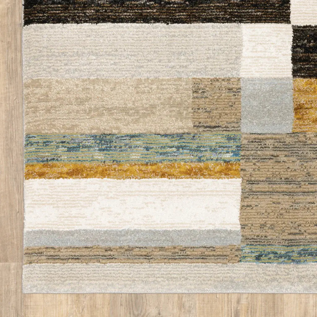 8' X 11' Beige Gold Black Grey Tan Teal and Rust Geometric Power Loom Area Rug - Homeroots - Flyclothing LLC