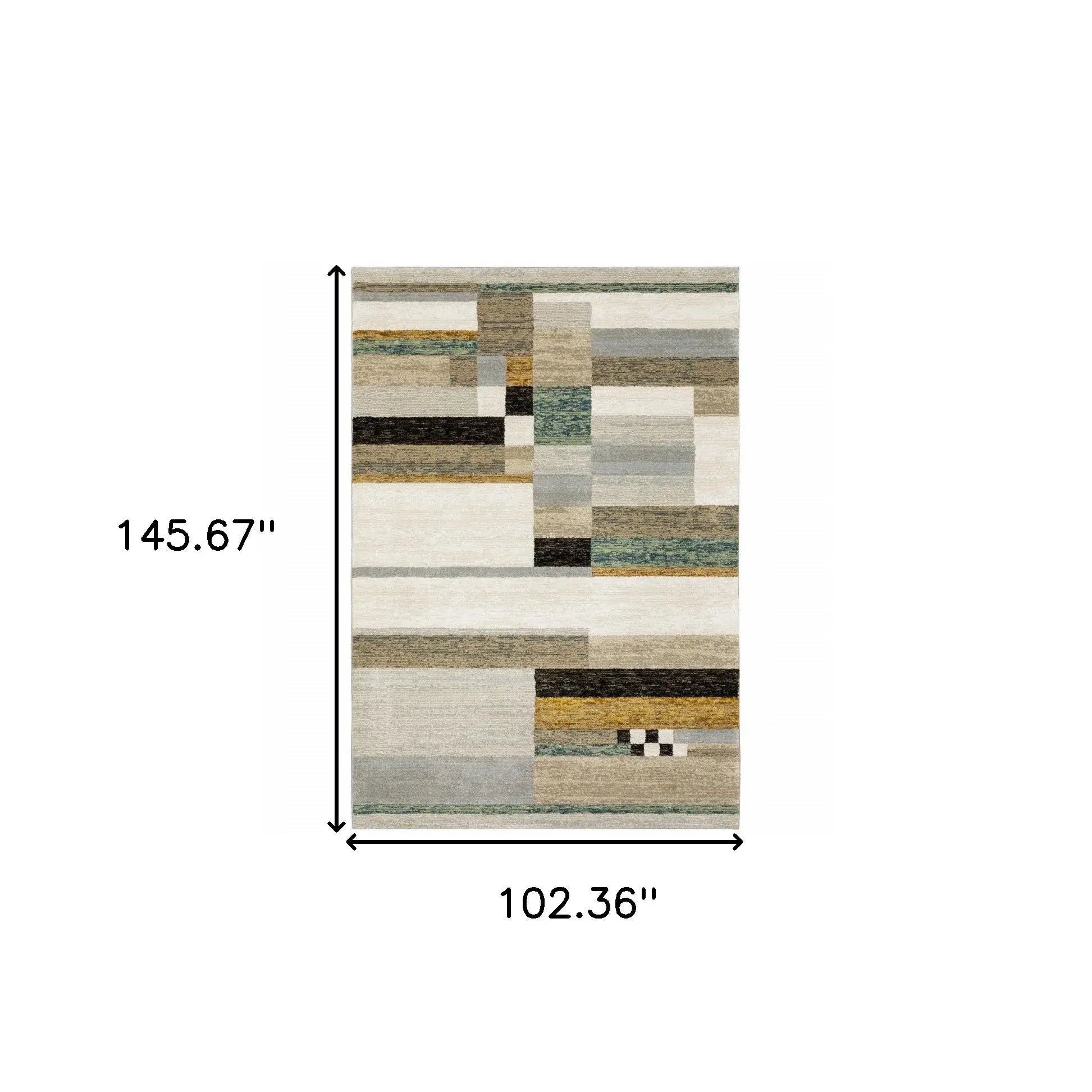 9' X 12' Beige Gold Black Grey Tan Teal and Rust Geometric Power Loom Area Rug - Homeroots - Flyclothing LLC