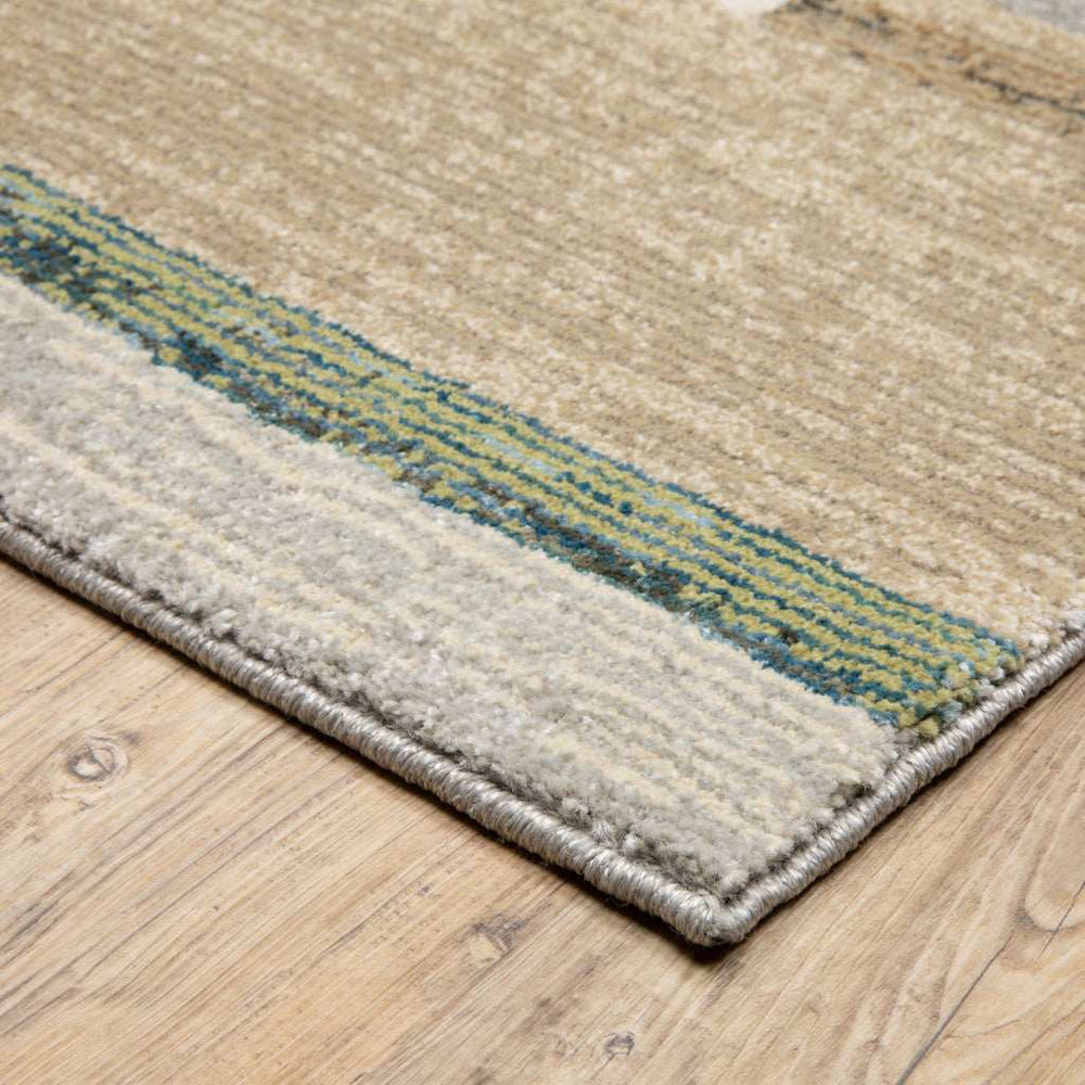 9' X 12' Beige Gold Black Grey Tan Teal and Rust Geometric Power Loom Area Rug - Homeroots - Flyclothing LLC