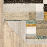 9' X 12' Beige Gold Black Grey Tan Teal and Rust Geometric Power Loom Area Rug - Homeroots - Flyclothing LLC