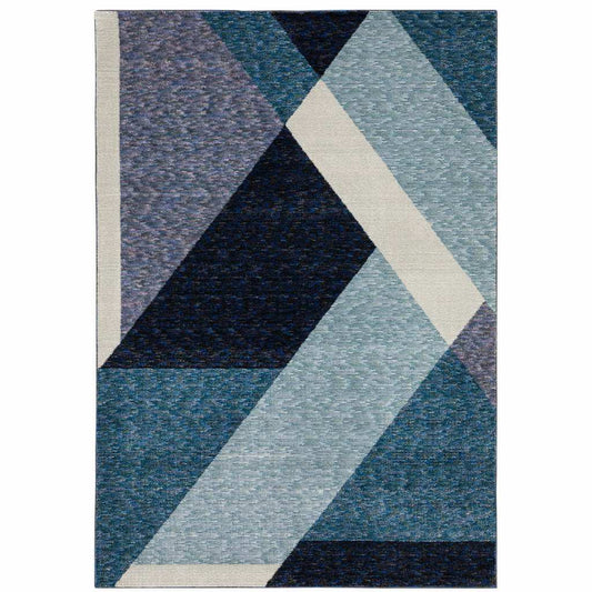 10' X 13' Blue Purple Grey and Teal Geometric Power Loom Area Rug - Homeroots - Flyclothing LLC
