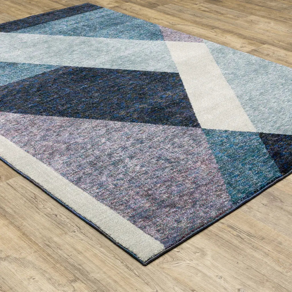 10' X 13' Blue Purple Grey and Teal Geometric Power Loom Area Rug - Homeroots - Flyclothing LLC