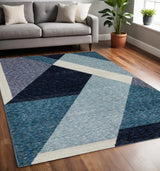 5' X 7' Blue Purple Grey and Teal Geometric Power Loom Area Rug - Homeroots - Flyclothing LLC