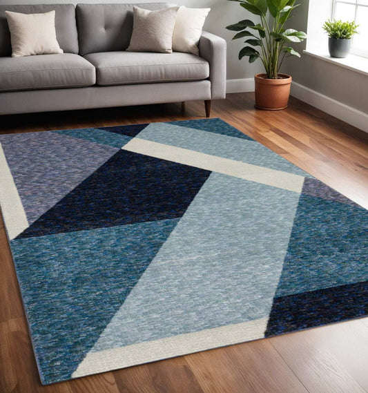 5' X 7' Blue Purple Grey and Teal Geometric Power Loom Area Rug - Homeroots - Flyclothing LLC