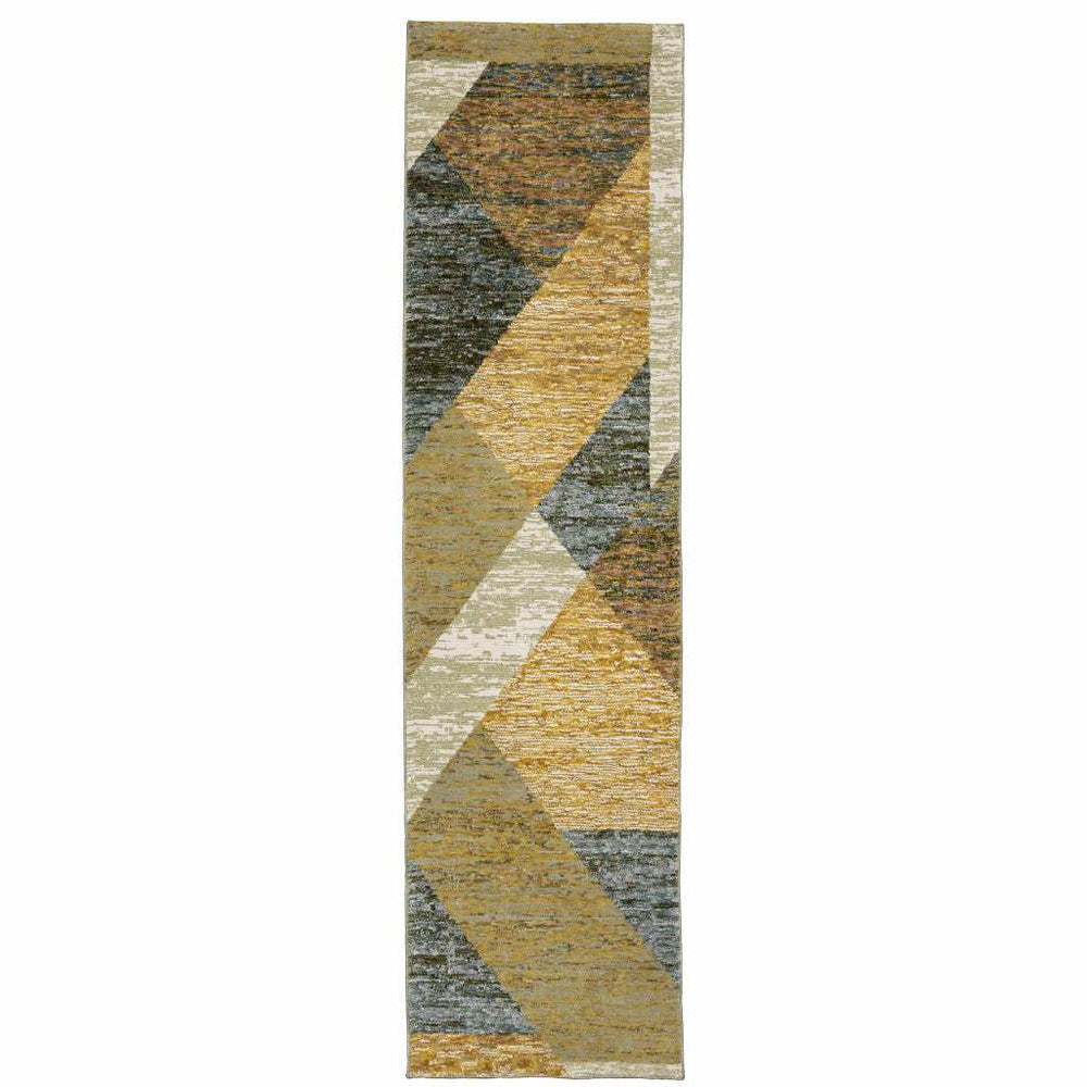 8' Runner Blue and Beige Geometric Power Loom Runner Rug - Homeroots - Flyclothing LLC
