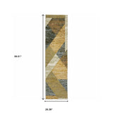 8' Runner Blue and Beige Geometric Power Loom Runner Rug - Homeroots - Flyclothing LLC