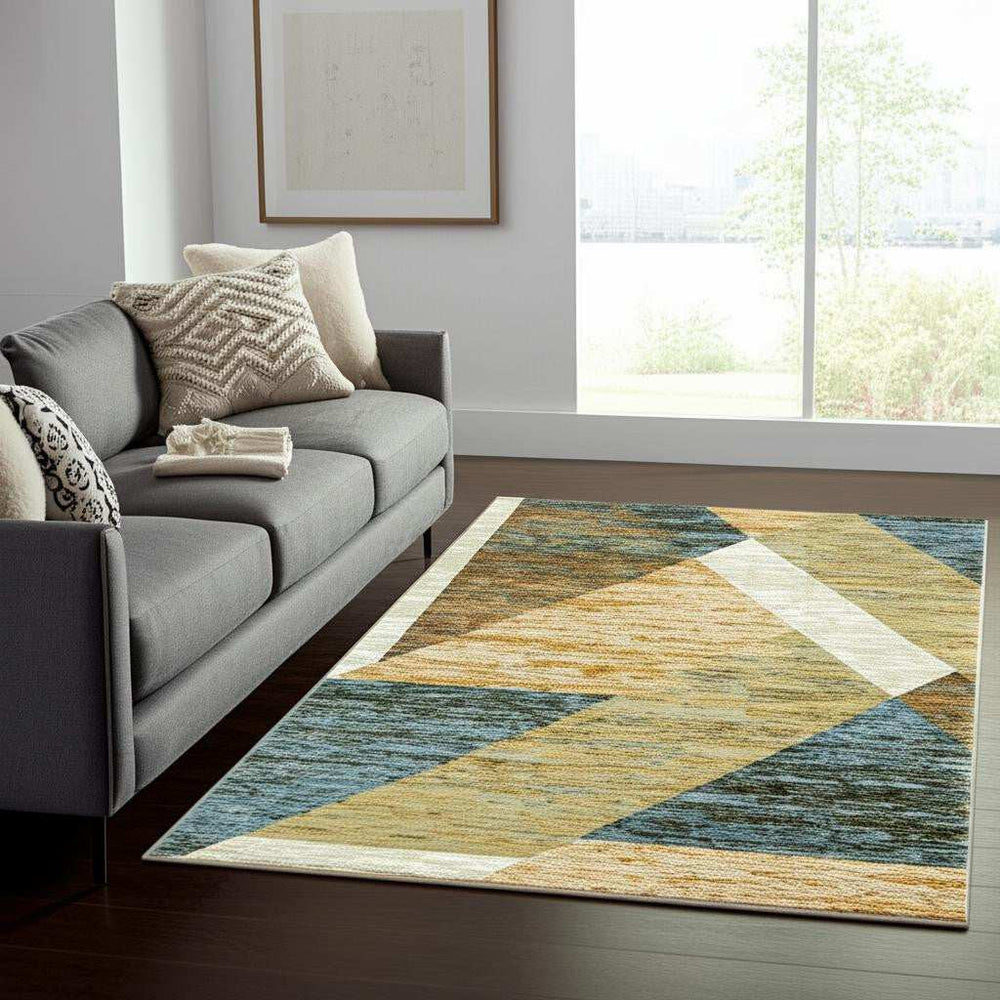 5' X 7' Blue and Beige Geometric Power Loom Area Rug - Homeroots - Flyclothing LLC